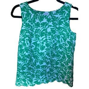 J.Crew Women's Sleeveless Green & White Scalloped Hem Leaf Print Top XXS‎
